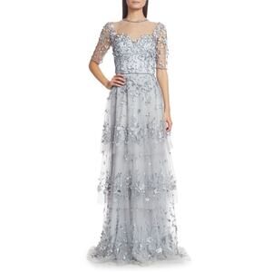 Theia Embellished Tiered Gown Beading & Tulle Pale Lilac Size 8 NWT Elegant